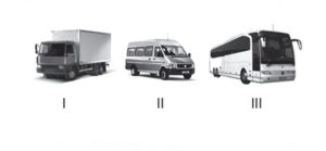 Ticari amaçlı yük veya yolcu taşımacılığında kullanılan araç resimleri verilmiştir. Bu araçlardan hangilerini şehirler arasında kullanan bir şoförün 24 saat süre içerisinde; devamlı olarak 4,5 saatten fazla sürmesi yasaktır?