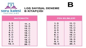 LGS Sayısal Deneme B Kitapçığı Cevapları Soru Kalesi Yayınları