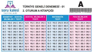 Türkiye Geneli Denemesi 2. Oturum A Kitapçığı Cevapları Soru Kalesi Yayınları