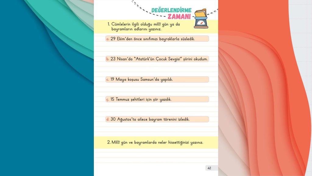 1. Sınıf Hayat Bilgisi Ders Kitabı 2. Kitap Cevapları Meb Yayınları Sayfa 41