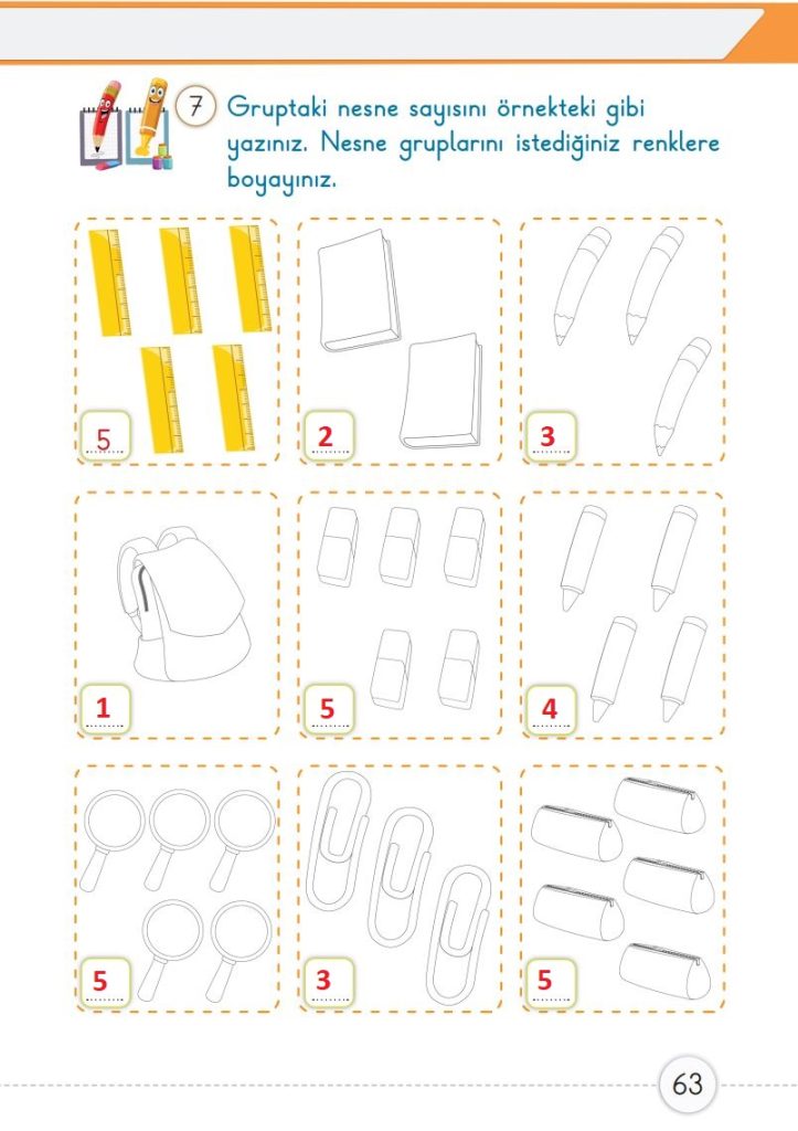1. Sınıf Matematik Ders Kitabı 1. Kitap Cevapları Meb Yayınları Sayfa 63