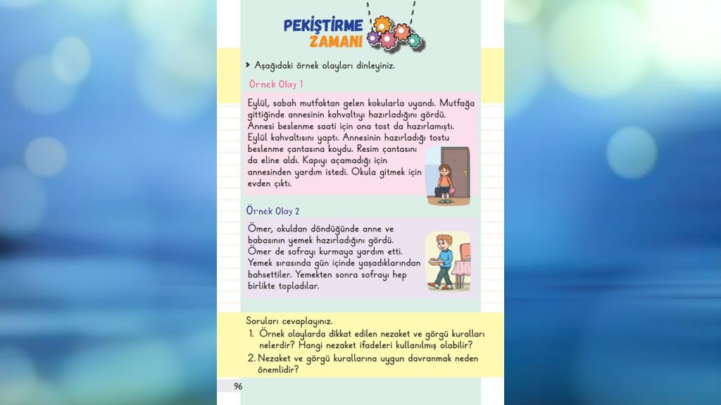 1. Sınıf Hayat Bilgisi Ders Kitabı 1. Kitap Cevapları Meb Yayınları Sayfa 96