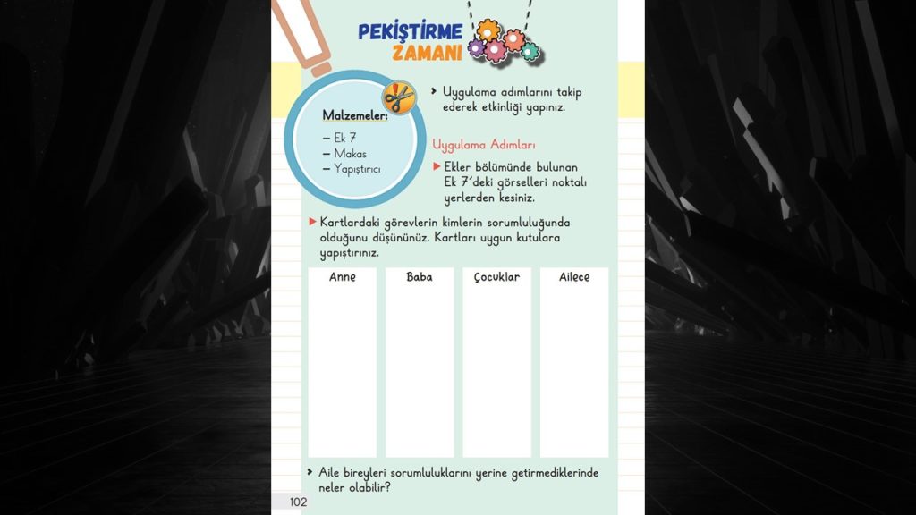 1. Sınıf Hayat Bilgisi Ders Kitabı 1. Kitap Cevapları Meb Yayınları Sayfa 102