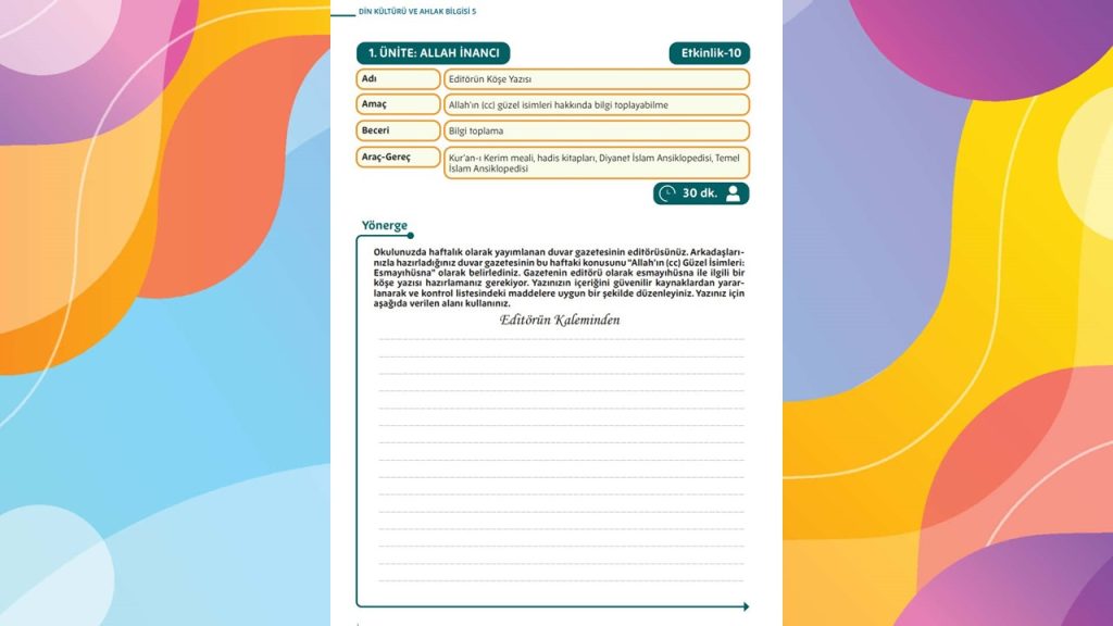 5. Sınıf Din Kültürü Etkinlik Kitabı Cevapları Meb Yayınları Sayfa 34