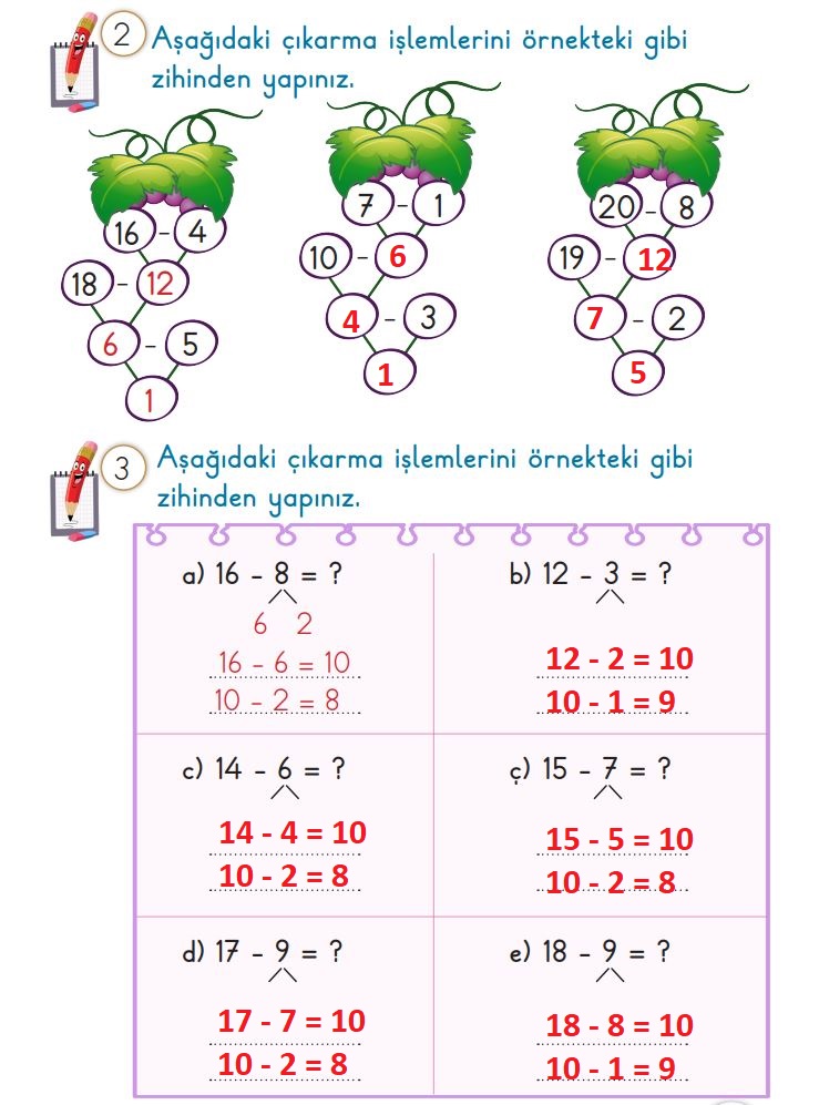 Aşağıdaki çıkarma işlemlerini örnekteki gibi zihinden yapınız.