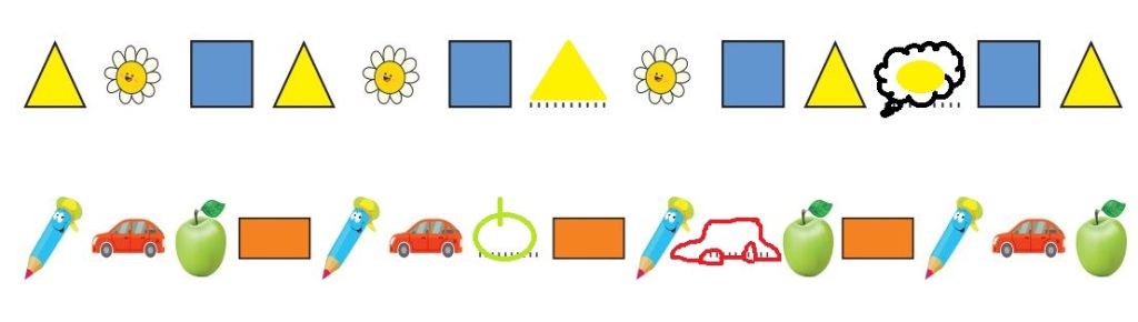 Aşağıdaki örüntüleri inceleyiniz. Eksik olan ögeleri çiziniz.