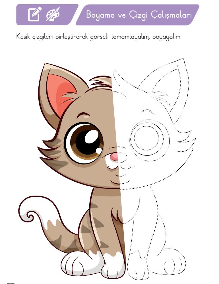 Kesik çizgileri birleştirerek görseli tamamlayalım, boyayalım.