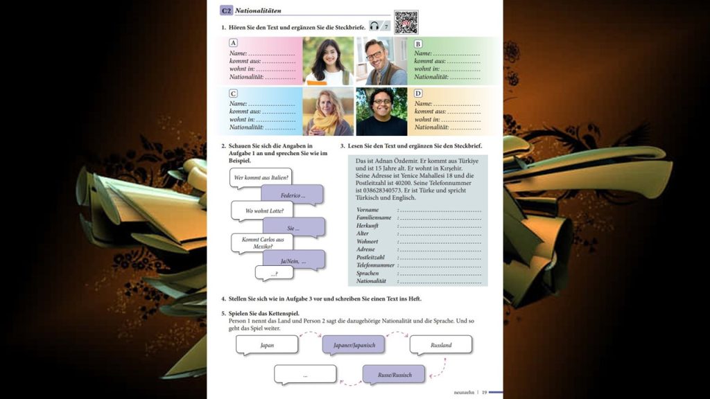 9. Sınıf Almanca A1.1 Ders Kitabı Cevapları Meb Yayınları Sayfa 19