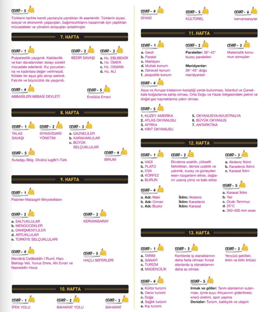 6. Sınıf Sosyal Bilgiler 30 Haftalık Deneme Cevap Anahtarı Hız Yayınları