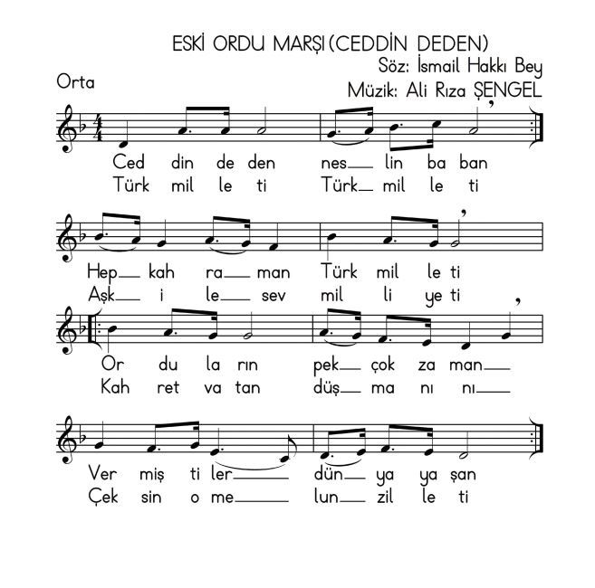 Eski Ordu Marşı (Ceddin Deden) Notaları