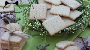 Çifte fırınlanmış, tereyağlı, dikdörtgen biçiminde bir bisküvi türü