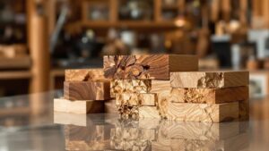 Which 12 hardwoods and softwoods are most commonly used in high-end furniture making?