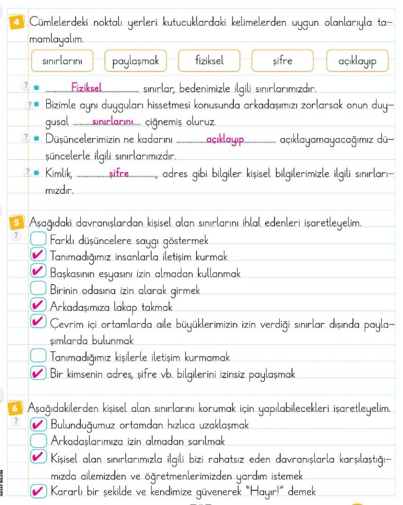2. Sınıf Bingo Hayat Bilgisi Kitabı Cevapları Berkay Yayıncılık Sayfa 22