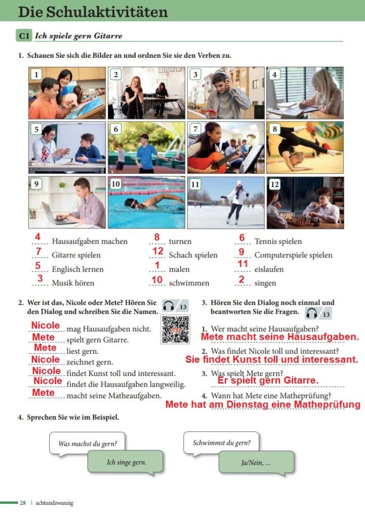 Almanca A1.1 Ders Kitabı Cevapları Meb Yayınları Sayfa 28