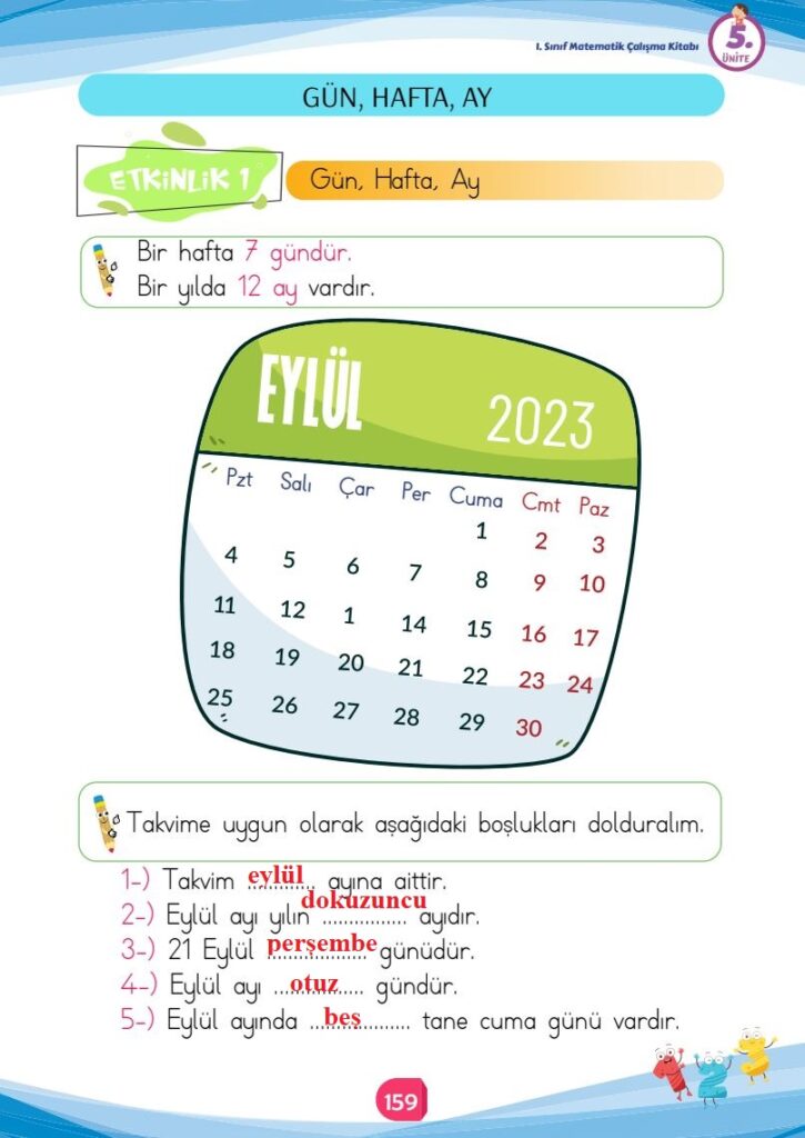 1. Sınıf Matematik Çalışma Kitabı Cevapları Meb Yayınları Sayfa 159