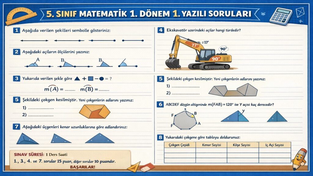 5. Sınıf Matematik 1. Dönem 1. Yazılı Soruları
