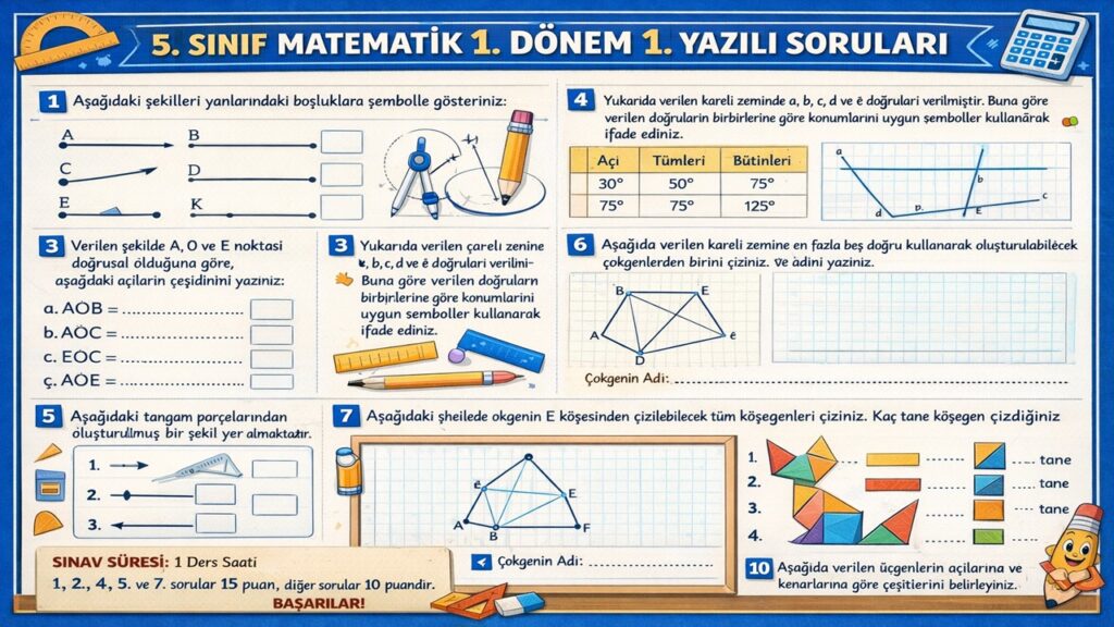 5. Sınıf Matematik 1. Dönem 1. Yazılı Soruları