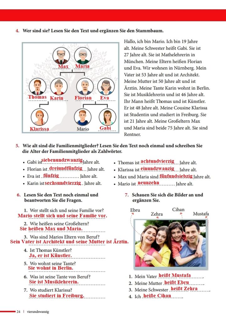 Almanca A1.1 Çalışma Kitabı Cevapları Meb Yayınları Sayfa 24
