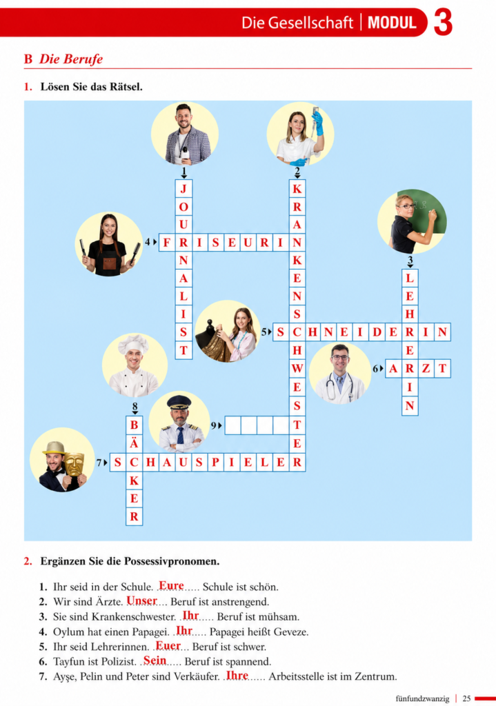 Almanca A1.1 Çalışma Kitabı Cevapları Meb Yayınları Sayfa 25