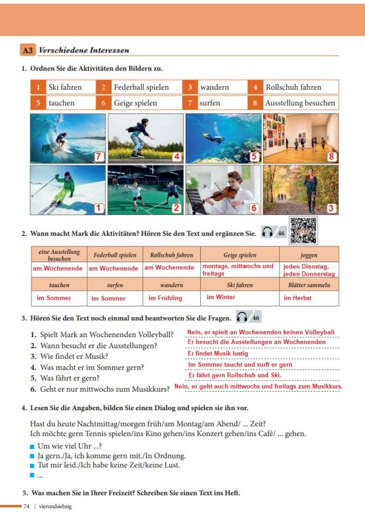 Almanca A1.1 Ders Kitabı Cevapları Meb Yayınları Sayfa 74