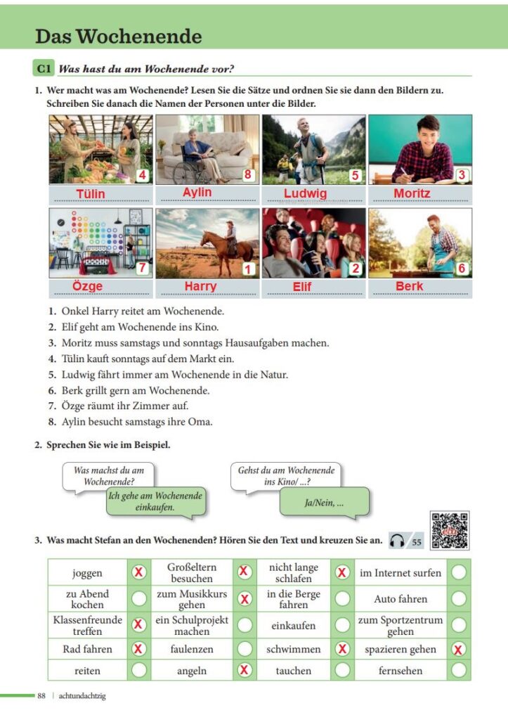 Almanca A1.1 Ders Kitabı Cevapları Meb Yayınları Sayfa 88