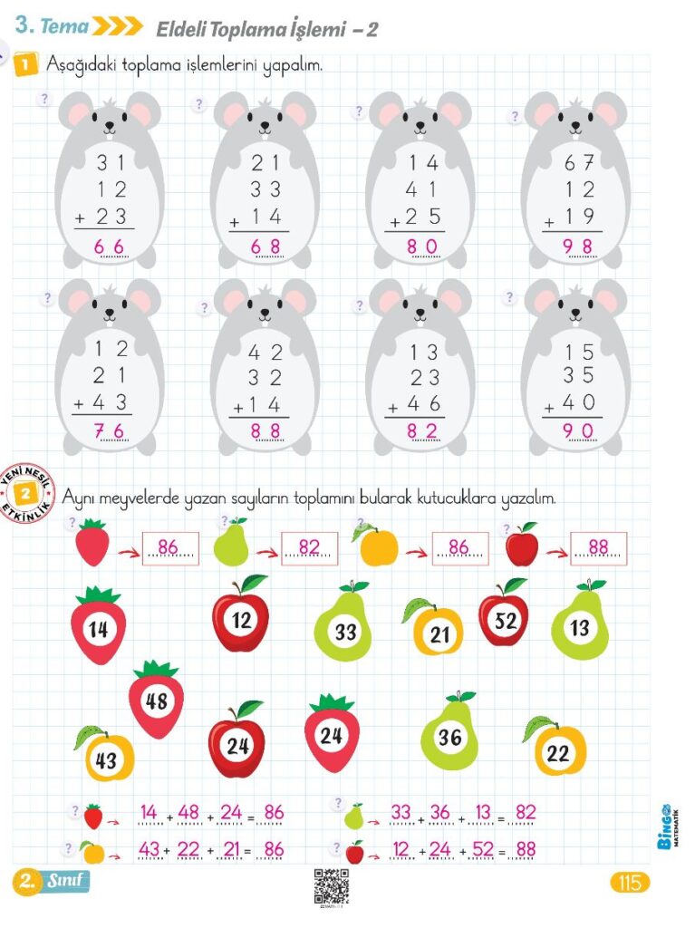 2. Sınıf Bingo Matematik Kitabı 1. Kitap Cevapları Berkay Yayıncılık Sayfa 115