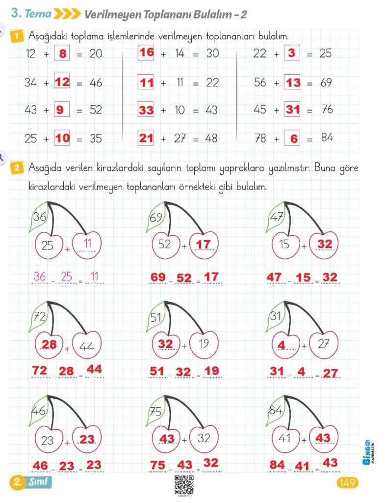 2. Sınıf Bingo Matematik Kitabı 1. Kitap Cevapları Berkay Yayıncılık Sayfa 149