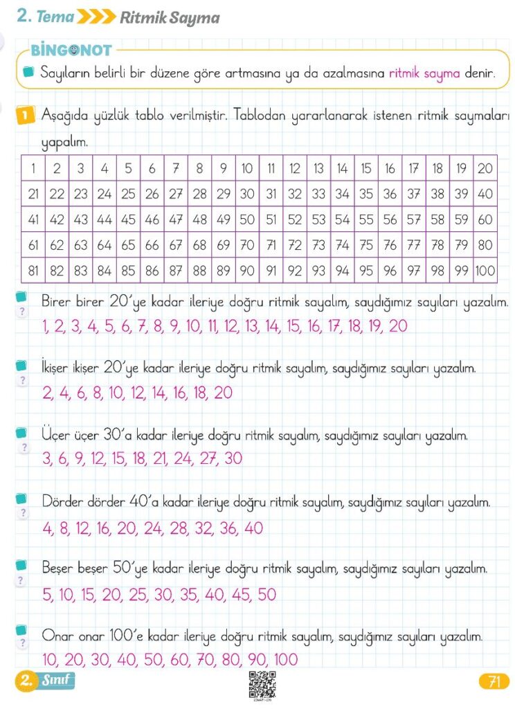 2. Sınıf Bingo Matematik Kitabı 1. Kitap Cevapları Berkay Yayıncılık Sayfa 71