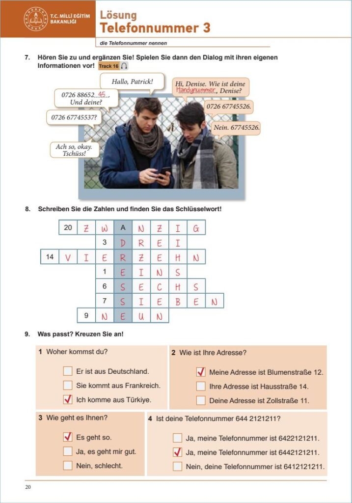 Almanca A1.1 Beceri Temelli Etkinlik Kitabı Cevapları Meb Yayınları Sayfa 20