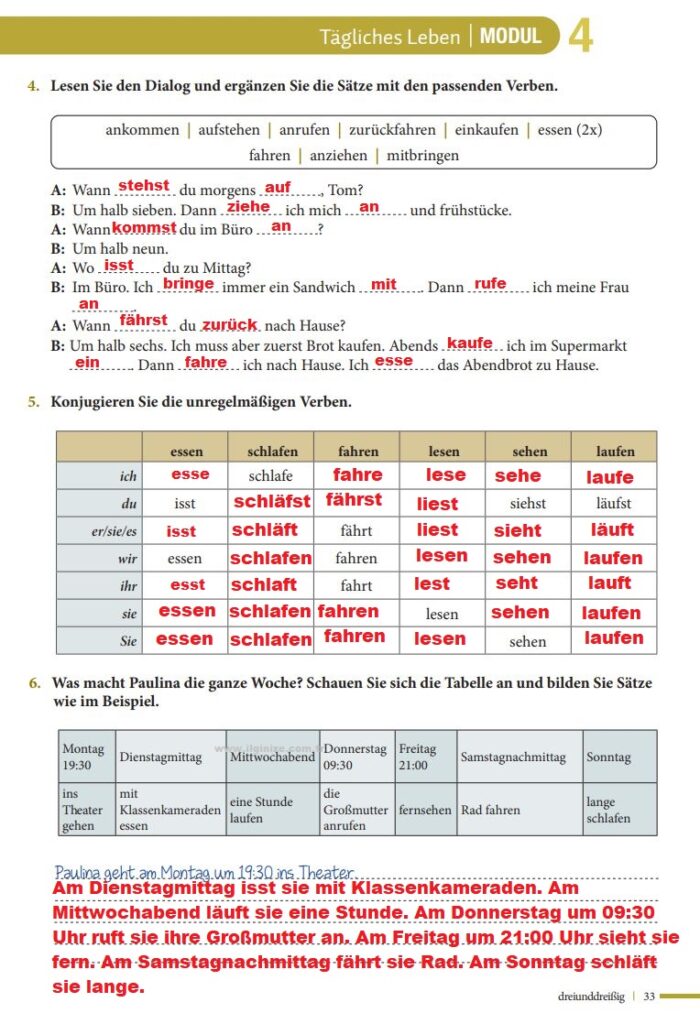 Almanca A1.1 Çalışma Kitabı Cevapları Meb Yayınları Sayfa 33