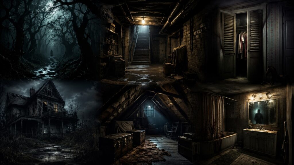 Name a place a character might run to in a horror movie