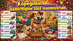 Köpeğimin _____ kemirdiğine hala inanmıyorum.