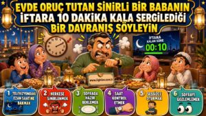 Evde oruç tutan sinirli bir babanın iftara 10 dakika kala sergilediği bir davranış söyleyin