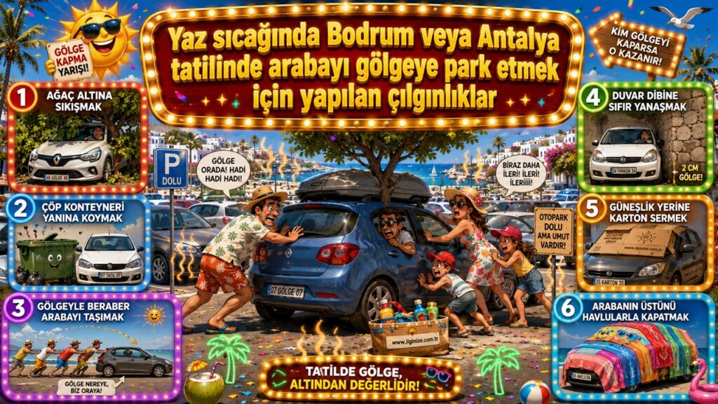 Yaz sıcağında Bodrum veya Antalya tatilinde arabayı gölgeye park etmek için yapılan çılgınlıklar