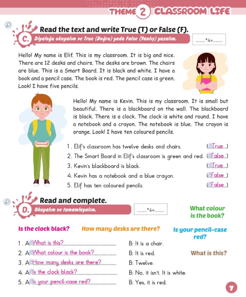 2. Sınıf İngilizce Ders Kitabı Cevapları Quiz Booklet Kırmızı Beyaz Yayınları Sayfa 7