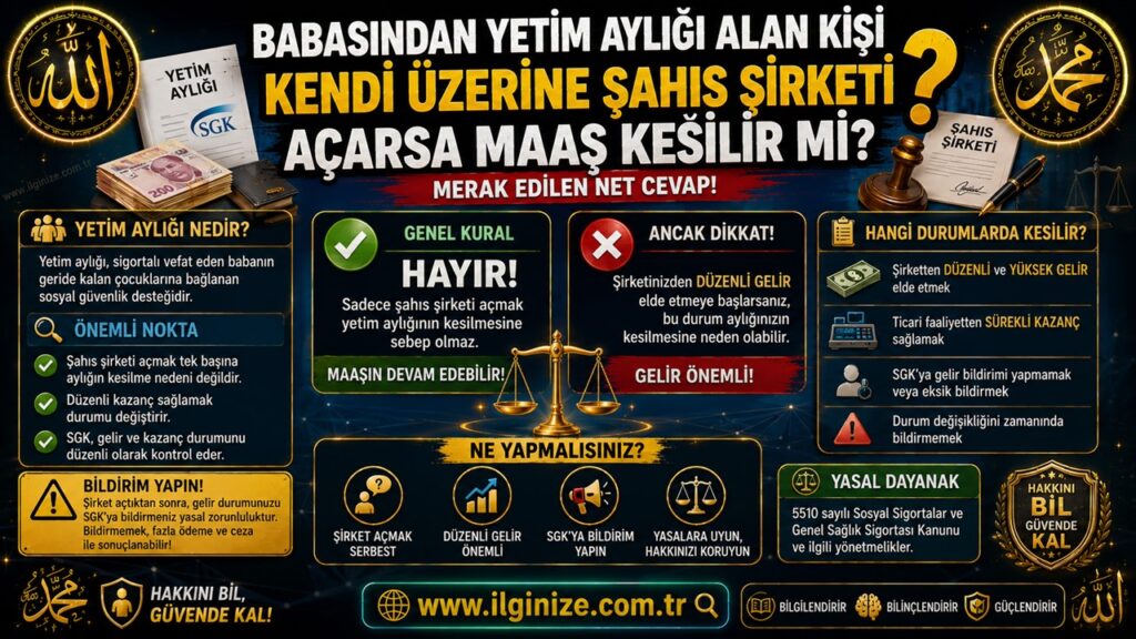 Babasından yetim aylığı alan kişi kendi üzerine şahıs şirketi açarsa maaş kesilir mi?