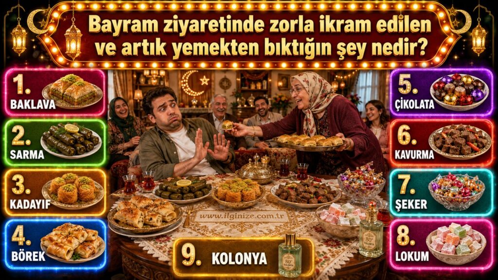 Bayram ziyaretinde zorla ikram edilen ve artık yemekten bıktığın şey nedir?