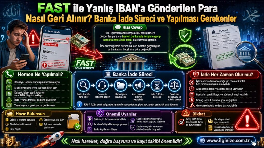 FAST ile Yanlış IBAN’a Gönderilen Para Nasıl Geri Alınır? Banka İade Süreci ve Yapılması Gerekenler
