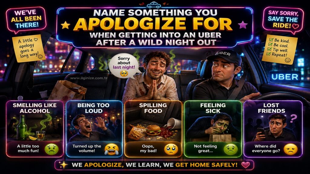 Name something you apologize for when getting into an Uber after a wild night out
