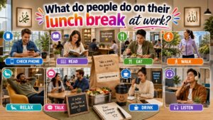 What do people do on their lunch break at work?