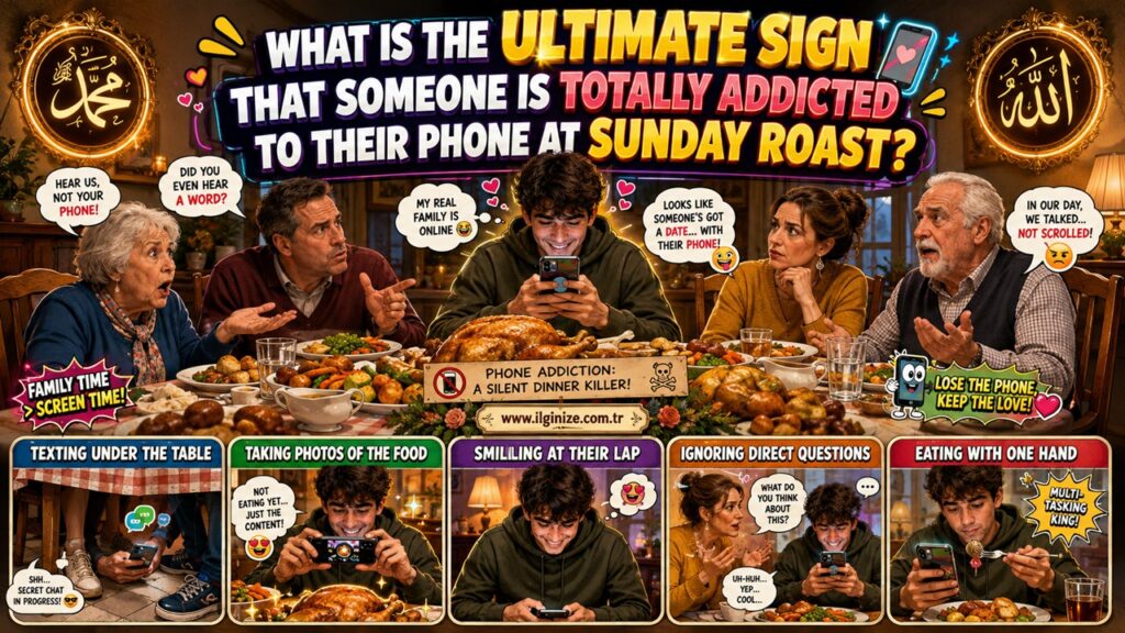 What is the ultimate sign that someone is totally addicted to their phone at Sunday roast?