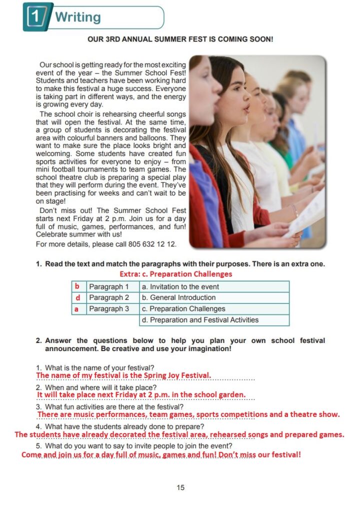 7. Sınıf İngilizce Çalışma Kitabı Cevapları MultiEnglish MEB Yayınları Sayfa 15