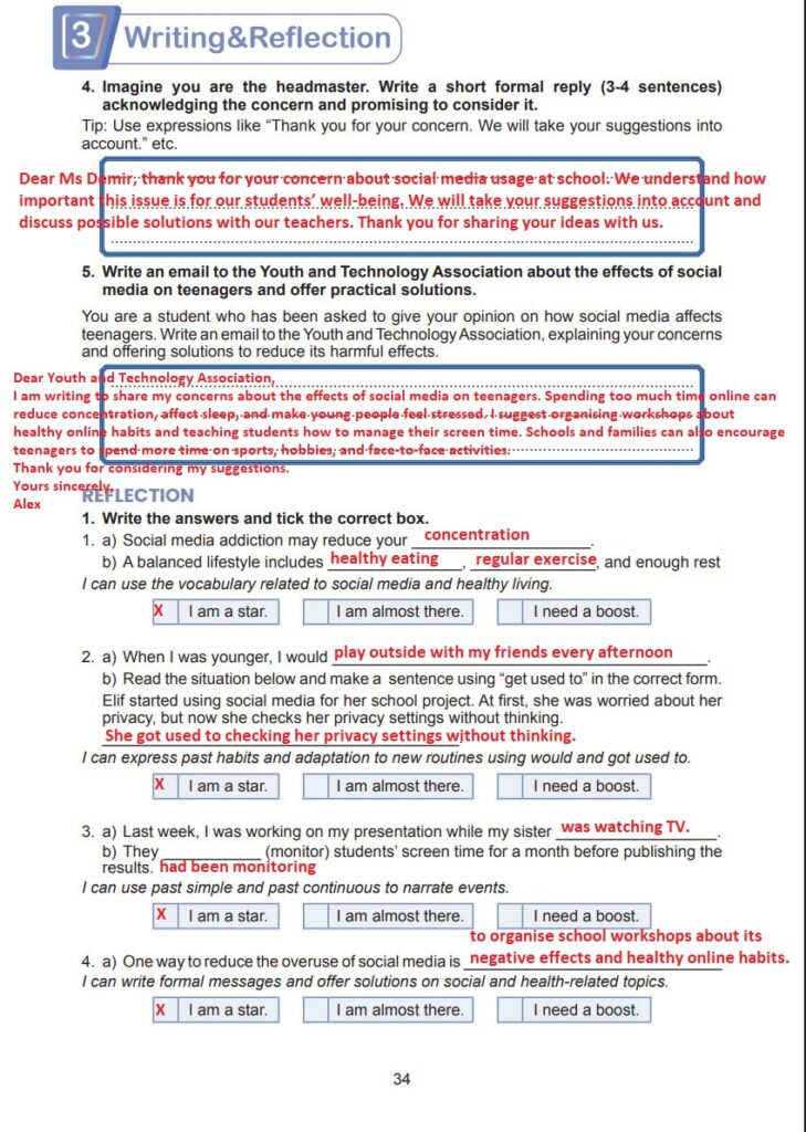 7. Sınıf İngilizce Çalışma Kitabı Cevapları MultiEnglish MEB Yayınları Sayfa 34
