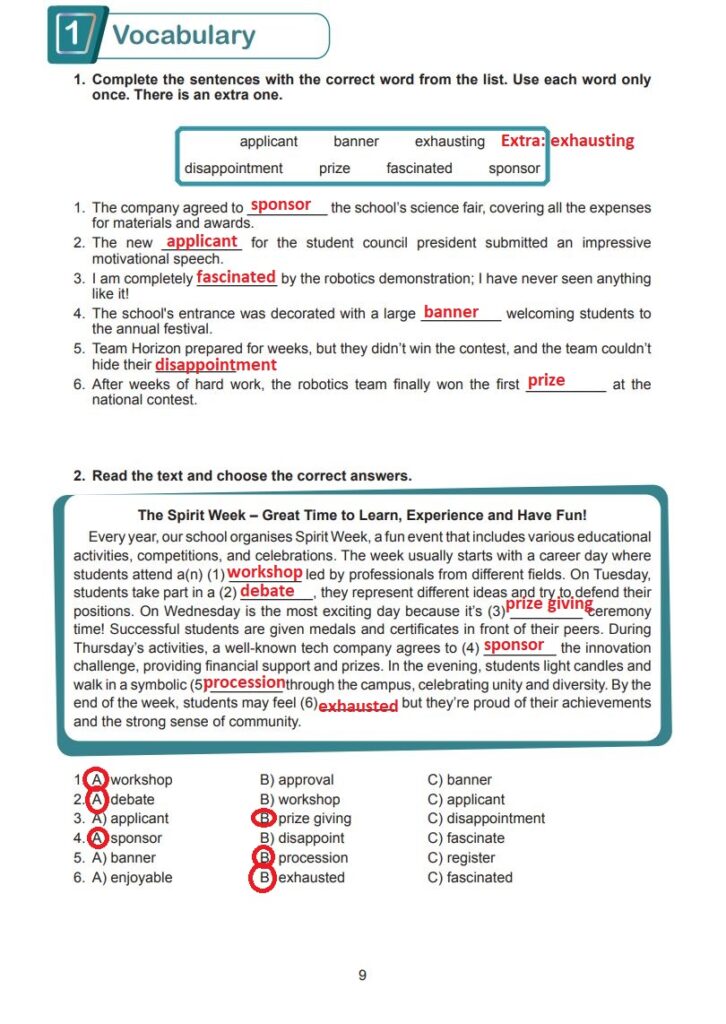 7. Sınıf İngilizce Çalışma Kitabı Cevapları MultiEnglish MEB Yayınları Sayfa 9