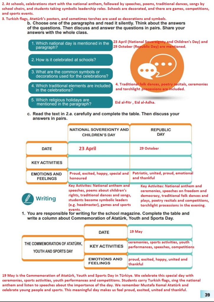 7. Sınıf İngilizce Ders Kitabı Cevapları MultiEnglish MEB Yayınları Sayfa 39