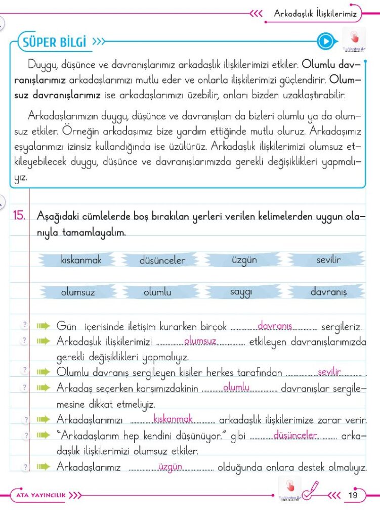 2. Sınıf Hayat Bilgisi Ders Kitabı Cevapları Ata Yayıncılık (Gıcır Gıcır) Sayfa 19