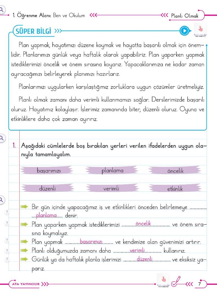 2. Sınıf Hayat Bilgisi Ders Kitabı Cevapları Ata Yayıncılık (Gıcır Gıcır) Sayfa 7