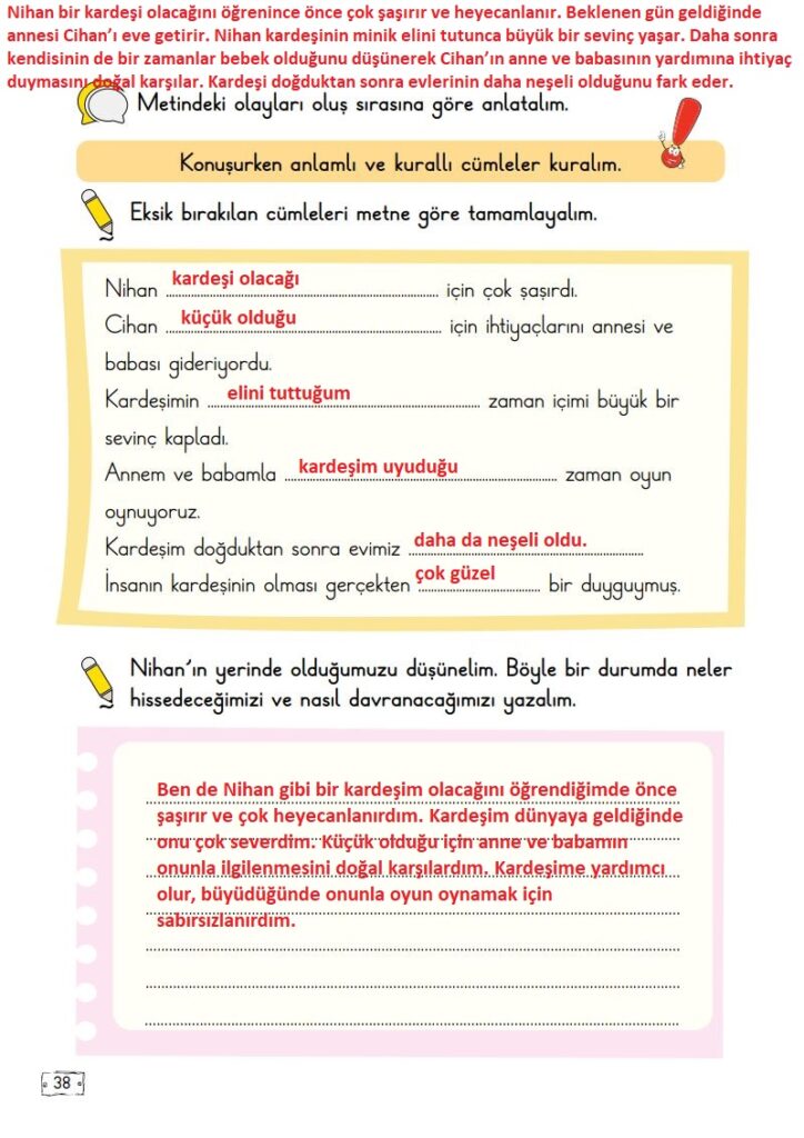 2. Sınıf Türkçe Ders Kitabı 1. Kitap Cevapları Meb Yayınları Sayfa 38