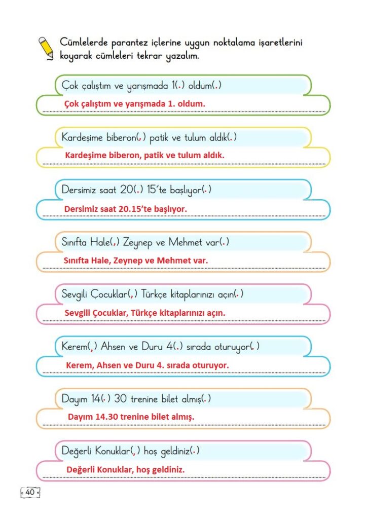 2. Sınıf Türkçe Ders Kitabı 1. Kitap Cevapları Meb Yayınları Sayfa 40