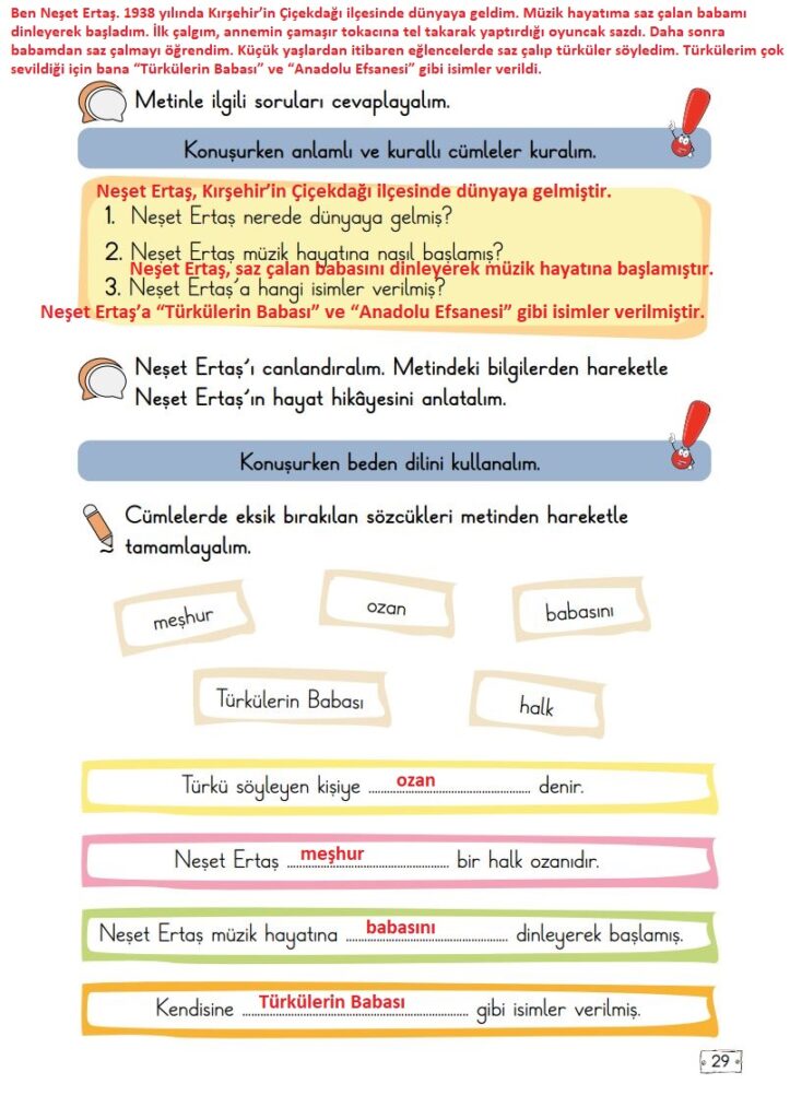 2. Sınıf Türkçe Ders Kitabı 2. Kitap Cevapları Meb Yayınları Sayfa 29